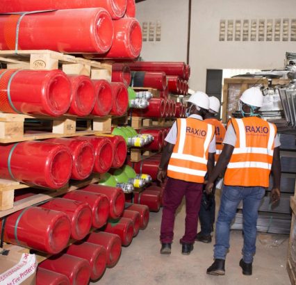 Raxio Data Centre team inspects the IG 55 gas cylinders at the storage facility 1