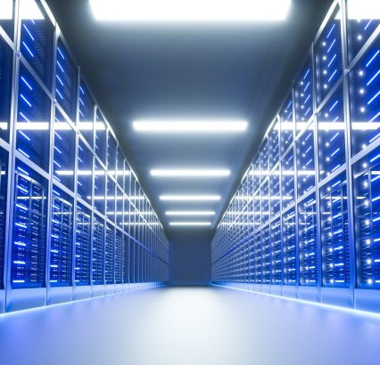 server room interior in datacenter 3d render